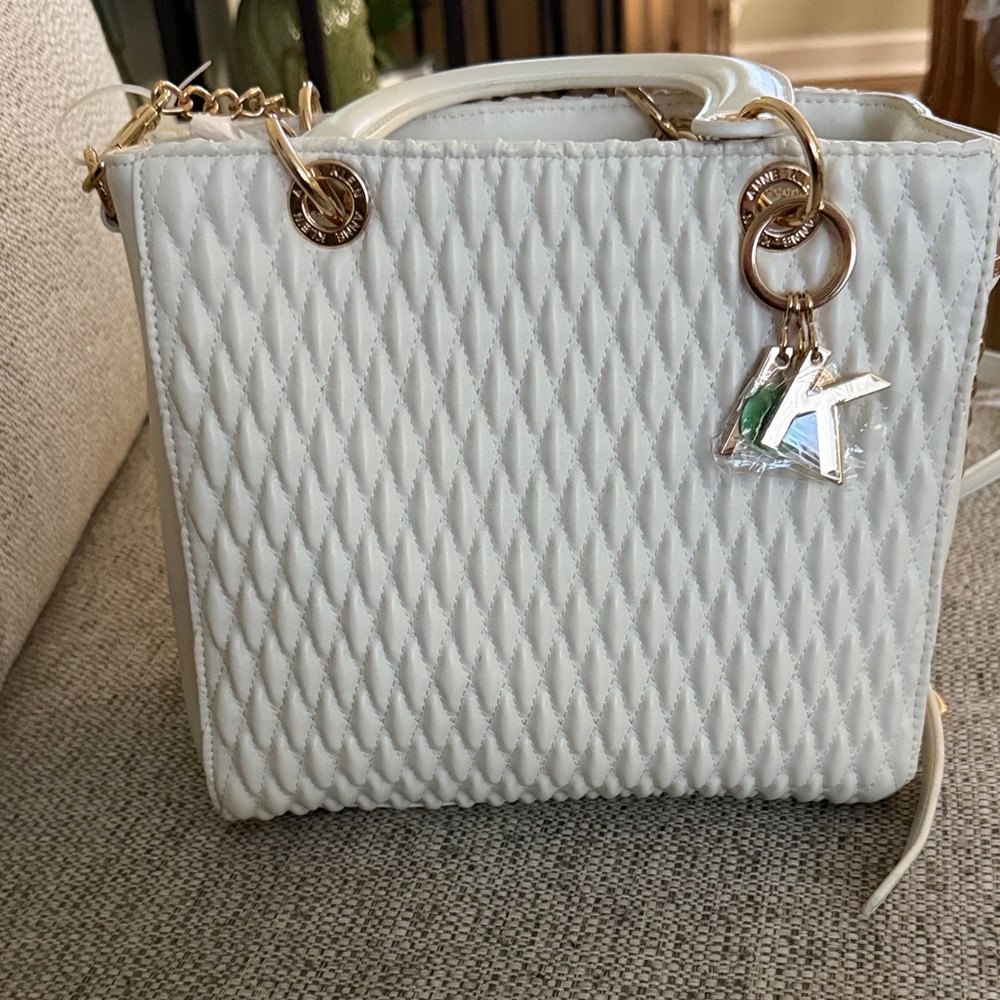 Anne Klein Quilted Satchel Crossbody – White (Brand New)
